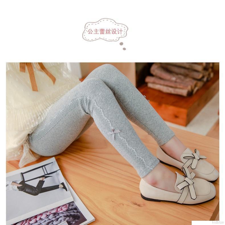 quần legging cotton dày mềm đính nơ phối ren giữ ấm mùa đông cho bé gái