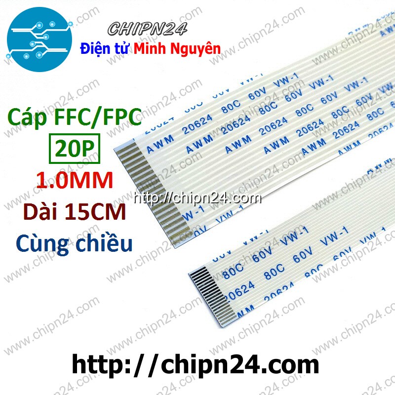 [1 SỢI] Cáp FPC/FFC 20P 1.0MM 15CM cùng chiều (Cáp AWM 20624 80C 60V VW-1)