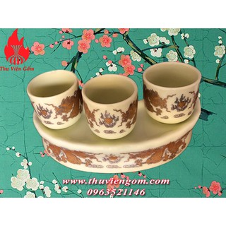 Kỷ thờ 3 chén vẽ vàng kim chuẩn Bát Tràng