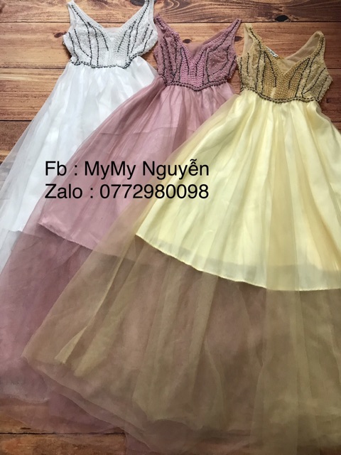 Đầm maxi dự tiệc 2 dây kết cườm TRIPBLE T DRESS -size M/L (kèm ảnh/video thật) MS18V