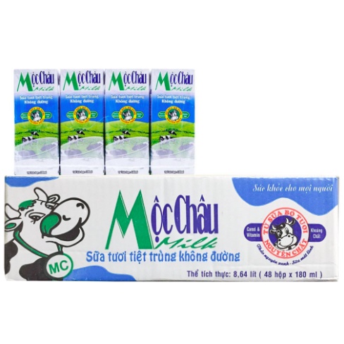 THÙNG 48 HỘP 180ML SỮA TƯƠI TIỆT TRÙNG MỘC CHÂU (48 hộp x 180ml)