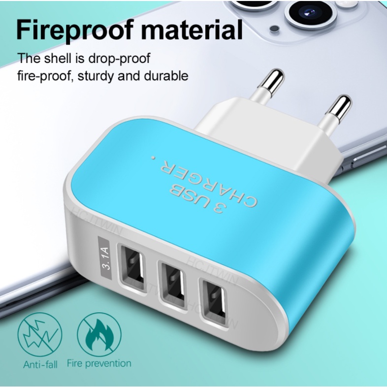 Củ Sạc Điện Thoại Di Động AR006 3USB LED 2A Tiêu Chuẩn Châu Âu Đốc Sạc Thông Minh An Toàn Cho Mọi Thiết Bị - BENTEX