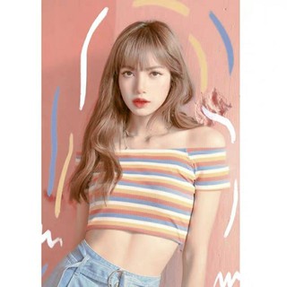 (Sẵn) Áo croptop body sọc ngang hở vai Lisa trẻ trung mẫu hot hè 2021