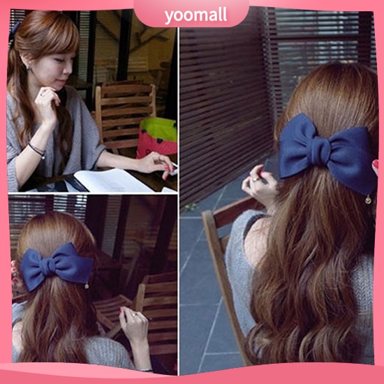 Kẹp tóc hình nơ màu trơn thời trang cho nữ