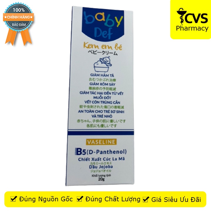 Baby Def Kem Em Bé hộp 20gram ngăn ngừa &amp; hỗ trợ giảm rôm sảy, Cvspharmacy