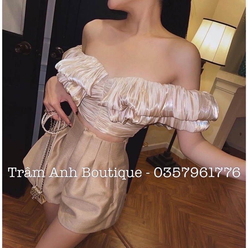 Set áo trễ vai + quần gấm tapta  Hàng thiết kế loại 1 260