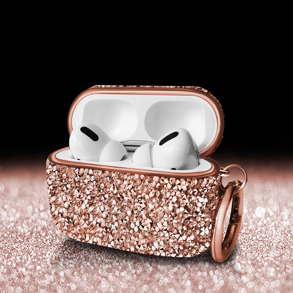 Vỏ Bảo Vệ Hộp Sạc Tai Nghe Airpods Pro 1 / 2 / Pro Đính Kim Cương Mạ Điện Sang Trọng Thời Trang