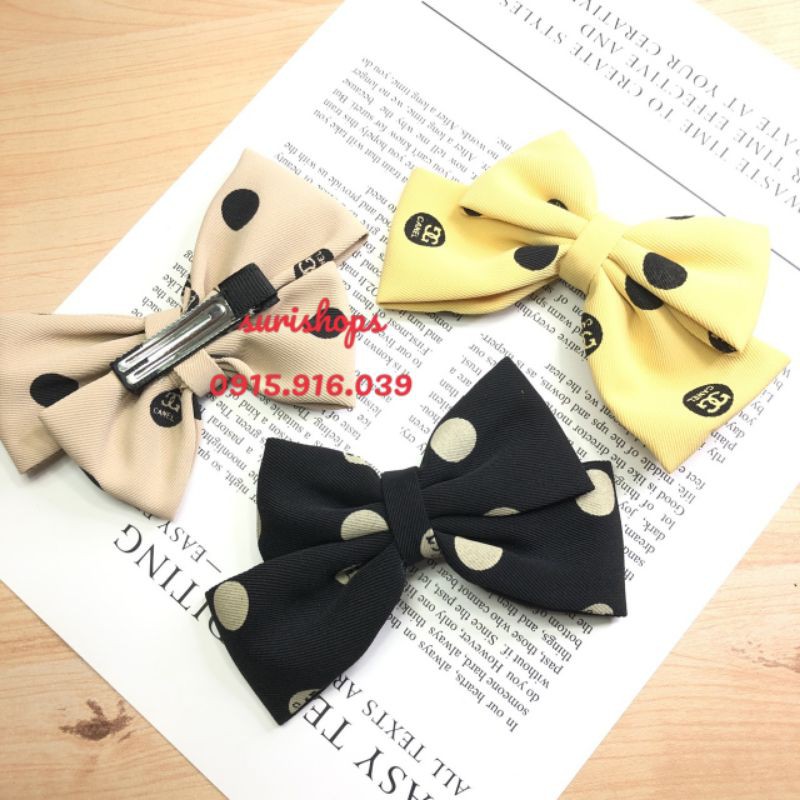 Kẹp Nơ Chấm Bi phong cách Hàn, Kẹp Tóc Đính Nơ