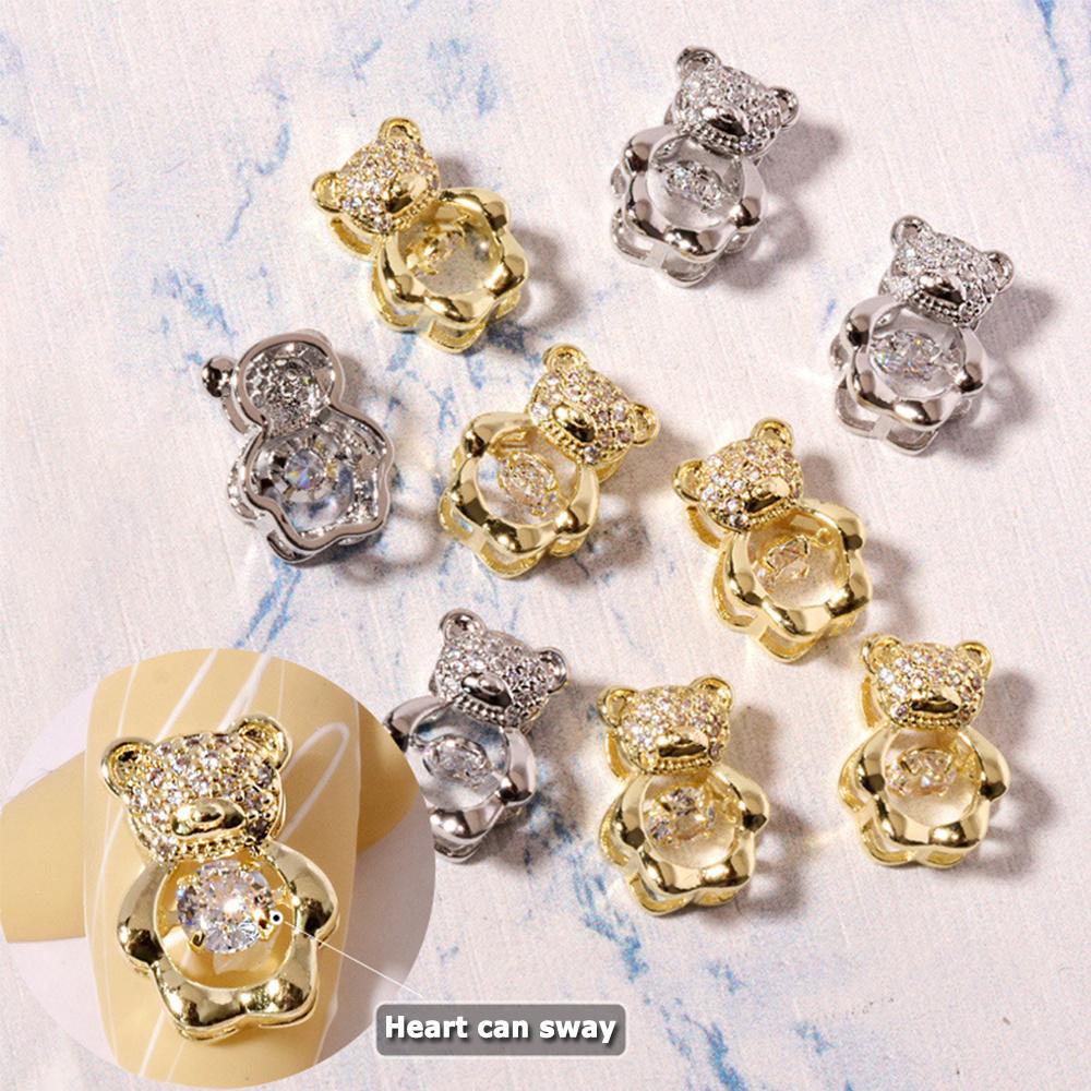 Móng Tay Giả 3D|Trái Tim 3D Lấp Lánh|Trang Sức Móng Tay Gấu Zircon