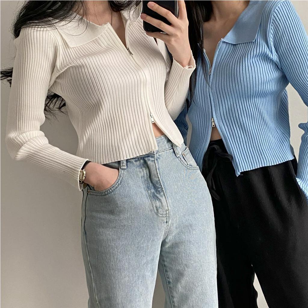 Áo Khoác Len Dài Tay Có Khóa Kéo Gợi Cảm Cho Nữ 41303