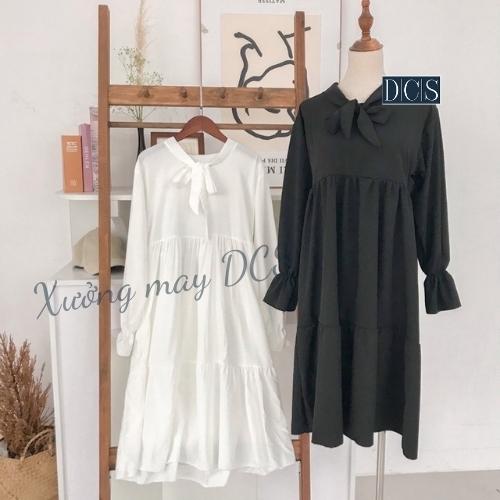 Sét Váy Babydoll Cổ Nơ Phối Gile Dáng Rộng Chất Đũi Mềm Xưởng May DCS | WebRaoVat - webraovat.net.vn