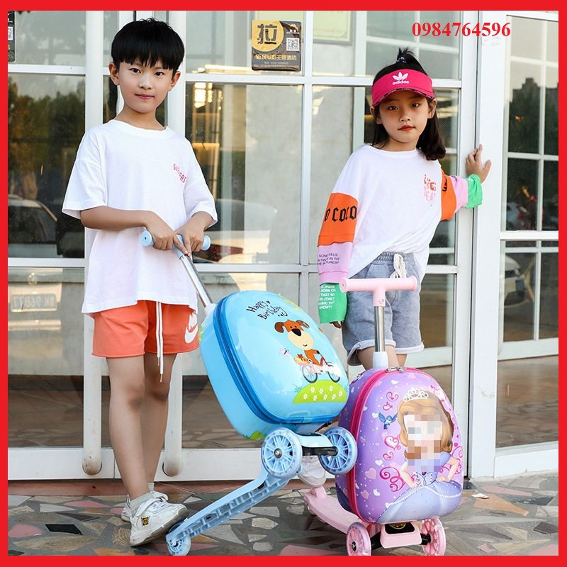Vali Du Lịch Thông Minh Cho Bé - Vali Kéo In Hình Ngộ 2 Mặt Cho Bé