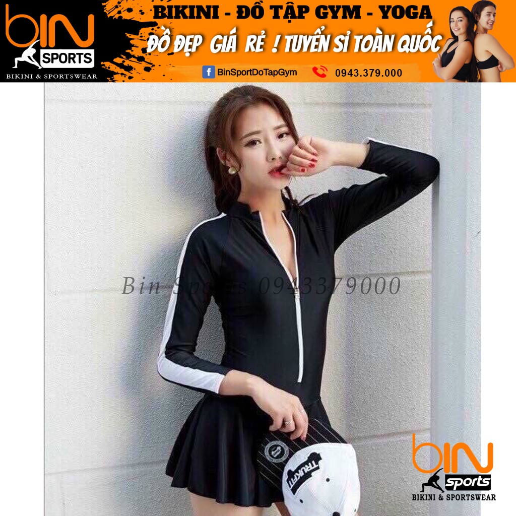 Đồ bơi nữ, bikini 1 mảnh liền thân dài tay váy Bin Sports BHV148