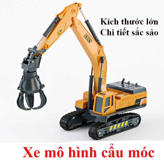 Mô hình xe đồ chơi, xe cẩu móc chất liệu nhựa an toàn cho bé, tỷ lệ kích thước lơn, với các khớp xe chuyển động