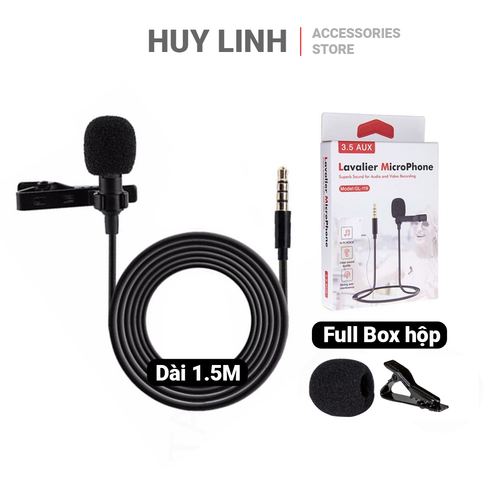 Micro cài áo Lavalier Microphone GL119 hàng chuẩn 3 Ring - Jack 3.5mm cho điện thoại