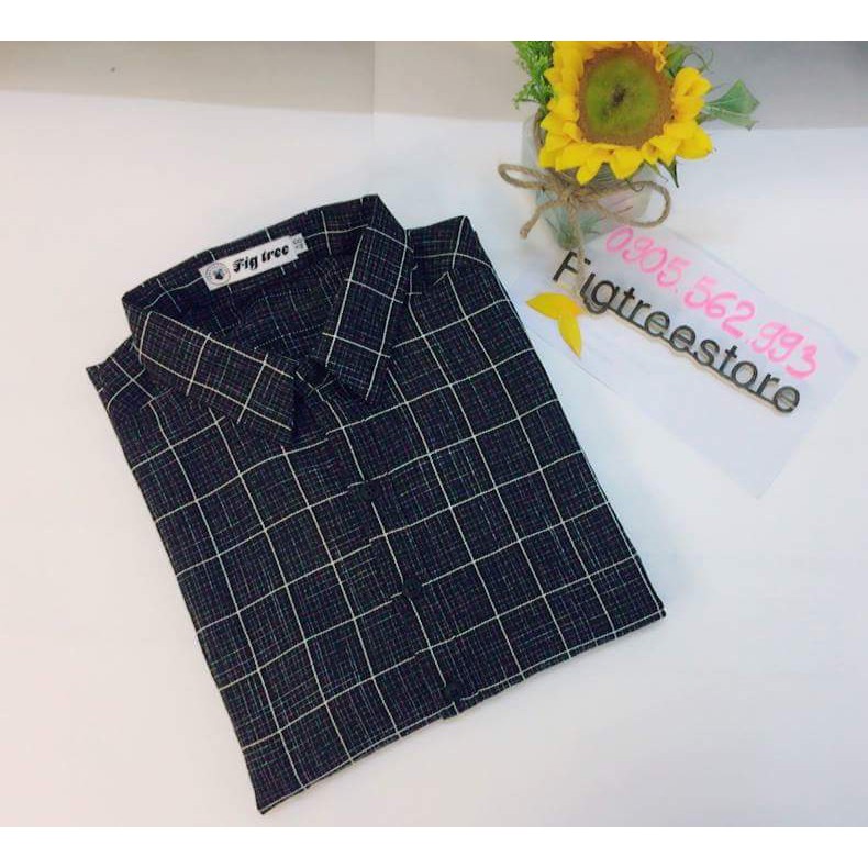 Áo đôi cổ trụ caro đen cực model