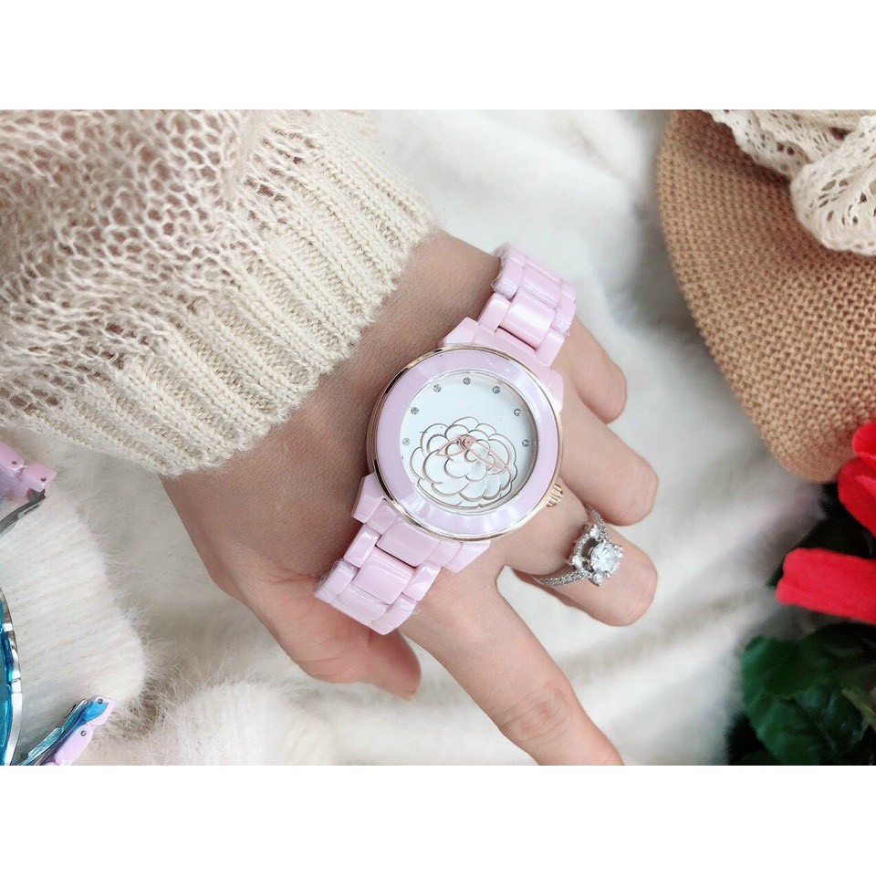Đồng Hồ Nữ Thời Trang Đá Ceramic Mặt Bông Hoa , Size 34/36mm,Đủ Màu