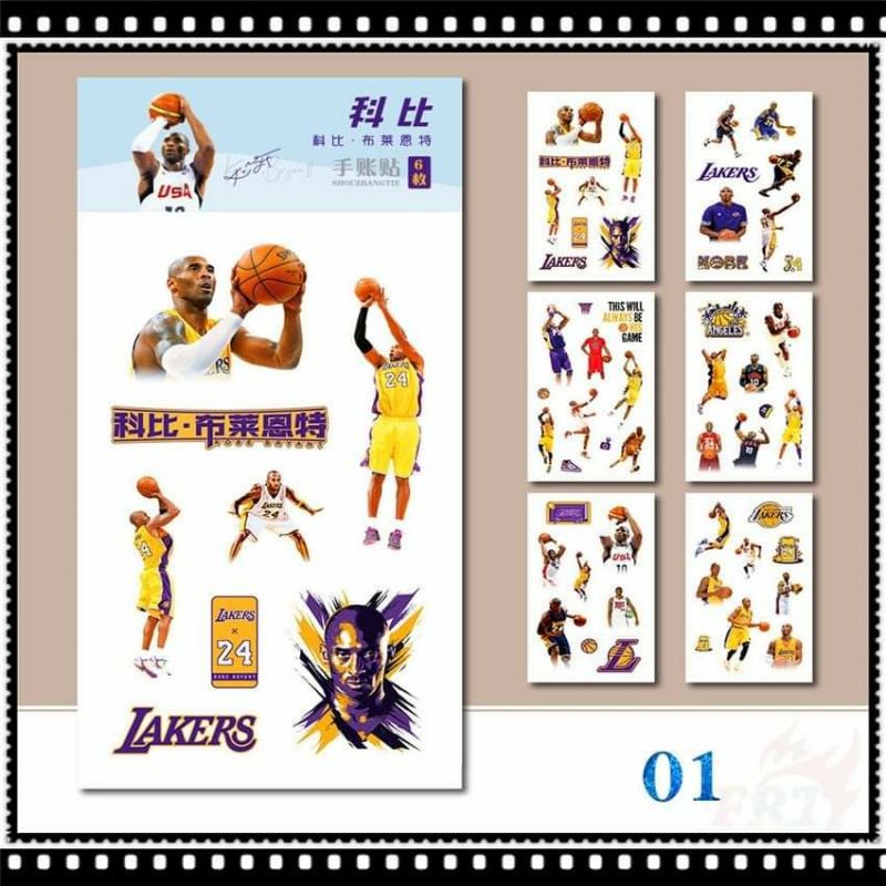 Bộ 6 tấm hình dán điện thoại trang trí siêu sao bóng rổ NBA kèm móc khóa đội
