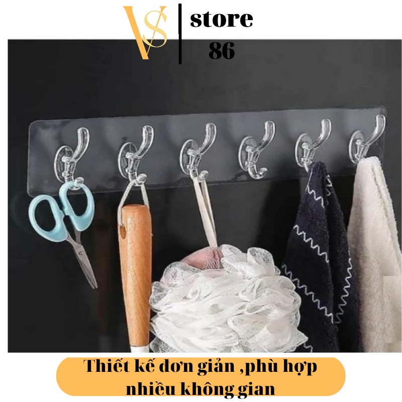 Móc Dán Tường 6 Móc Thanh Dài(Nhựa Trong/Hoạ Tiết 3D