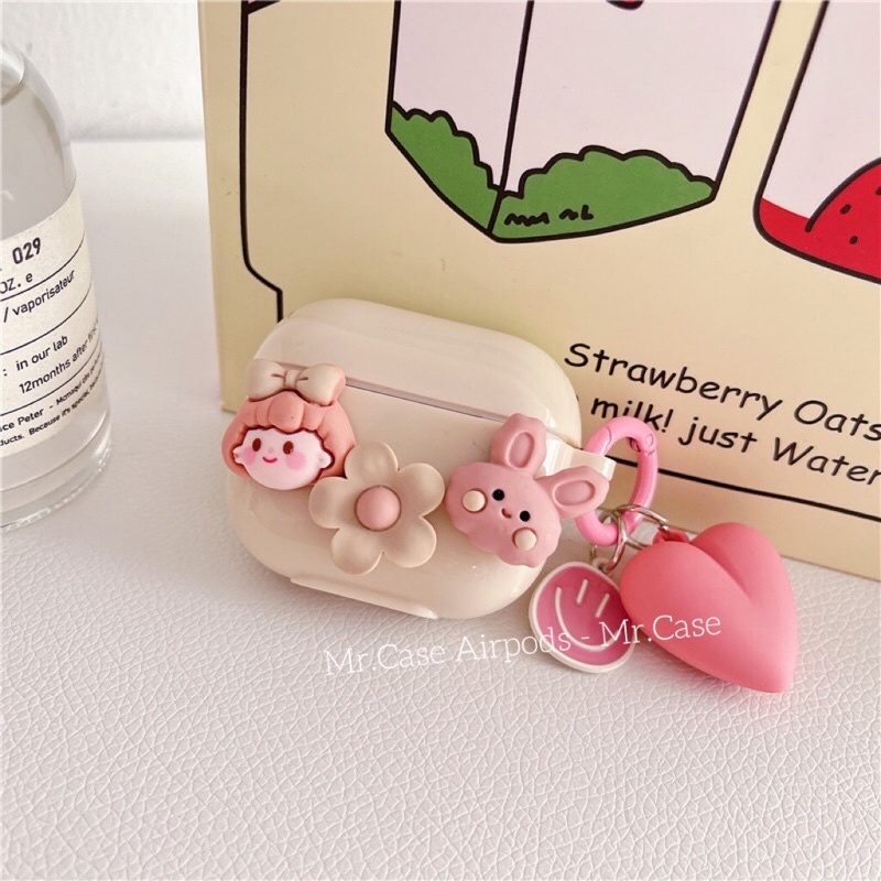 Case Airpods 1/2 /Pro Vỏ Ốp Tai Nghe Hình Nổi Ticker Dẻo Kèm Móc Khoá Tim Xinh - Mr.Case AirPods