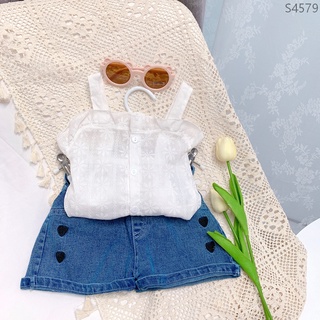  Set Áo Trắng Quần Jean Trái Tim Cho Bé Gái 8-19Kg S4579 TIỂU YẾN KID 