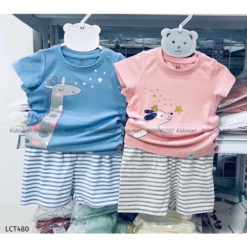 LIL Bộ cộc tay hoạ tiết quần sọc chất peptit mịn mát cho bé từ 6m-4y