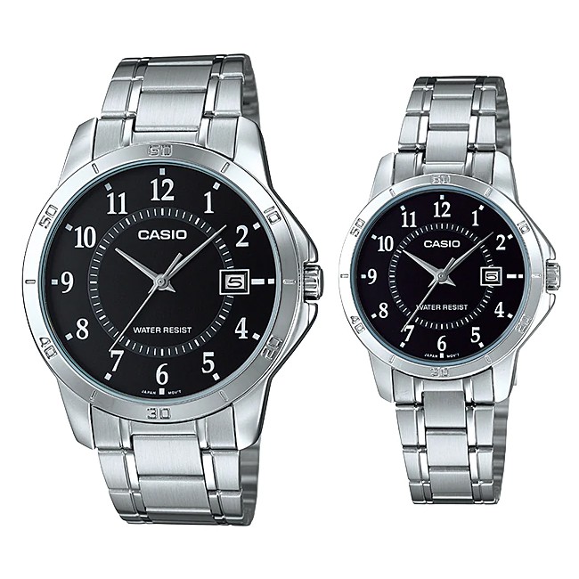Đồng hồ đôi nam nữ dây kim loại Casio Anh Khuê MTP/LTP V004D-1B