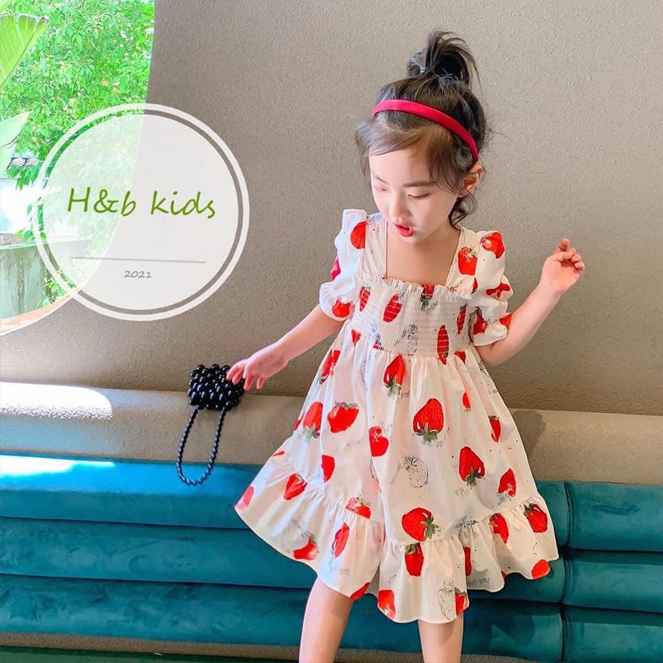 Váy dâu tây cho bé gái từ 8-18kg Kidbabyonline K112- Váy bé gái vải thô siêu mát