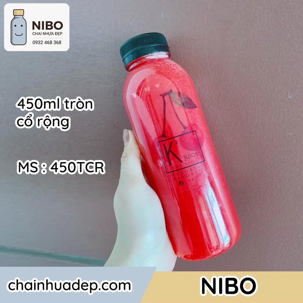 [Chai nhựa miệng rộng] 20 chai 450ml cổ to đựng trà sữa, nước ép kèm tag treo cute | MS: 450TCR