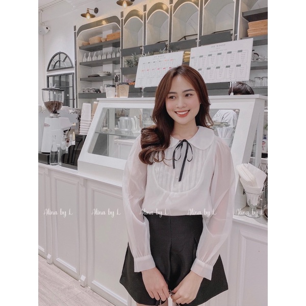 Donna Top - Áo tiểu thư voan tơ cao cấp kèm nơ thắt nhẹ nhàng Alina by L