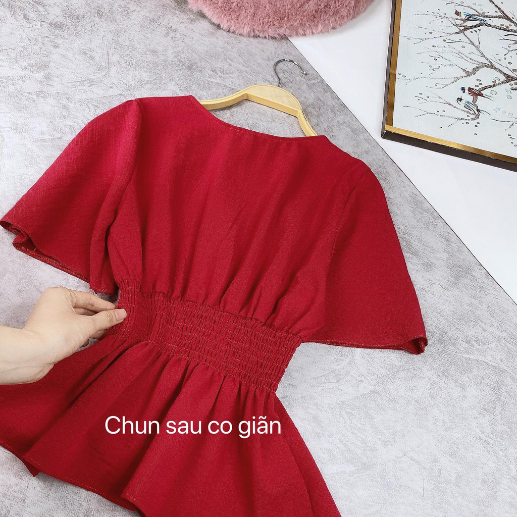 Áo peplum công sở nữ kiểu giả nịt khóa vuông tay phồng CHUU A5663