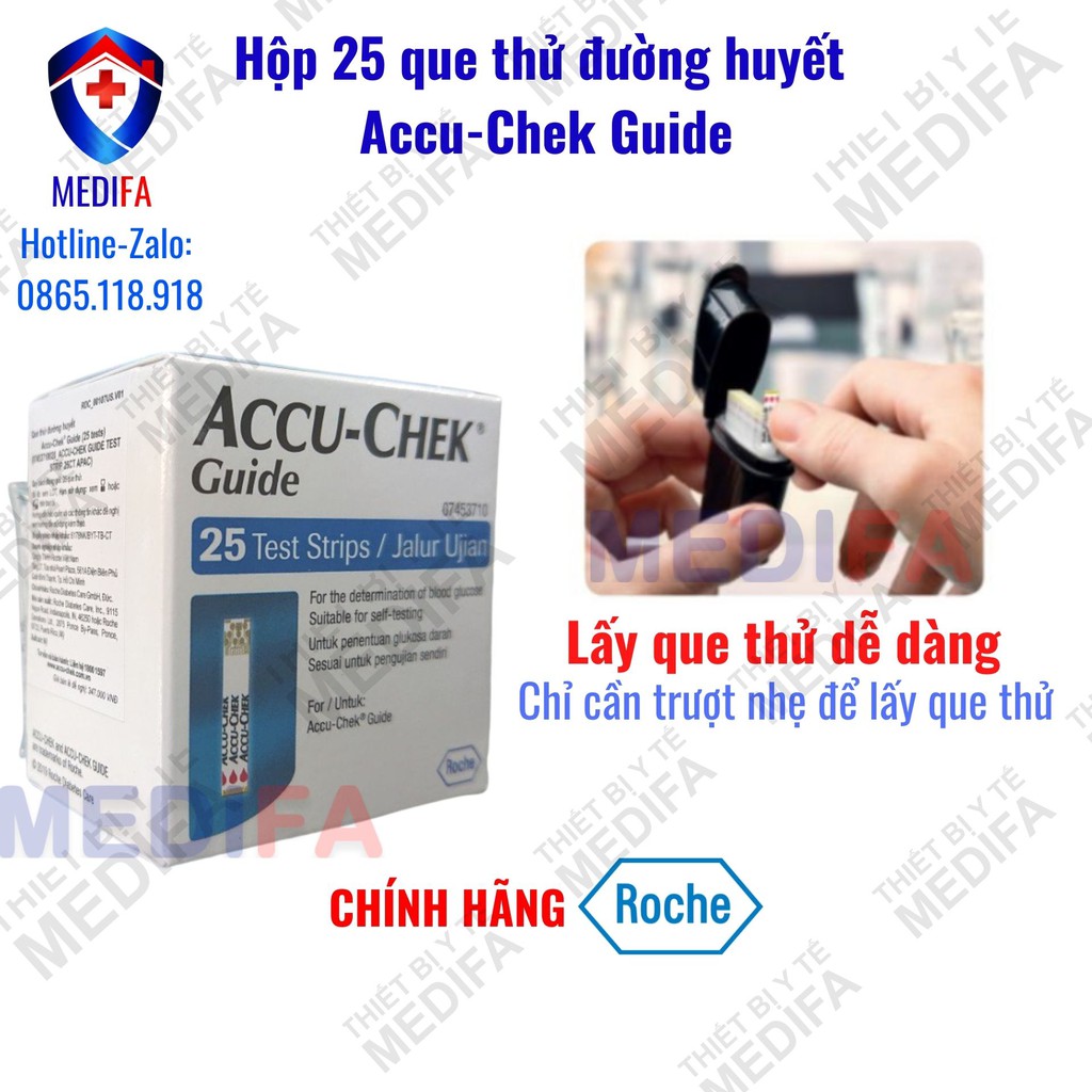 [Chính hãngSX tại Mỹ] Hộp 25 Que thử đường huyết Accu-Chek Guide, date xa, NK chính ngạch, tem niêm phong, tem phụ TV