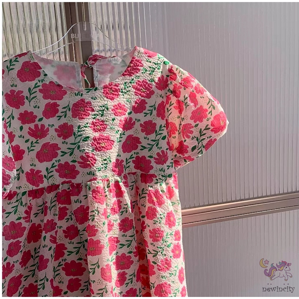 Đầm Công Chúa Tay Phồng In Hoa Kiểu Hàn Quốc Thời Trang Mùa Hè Cho Bé Gái