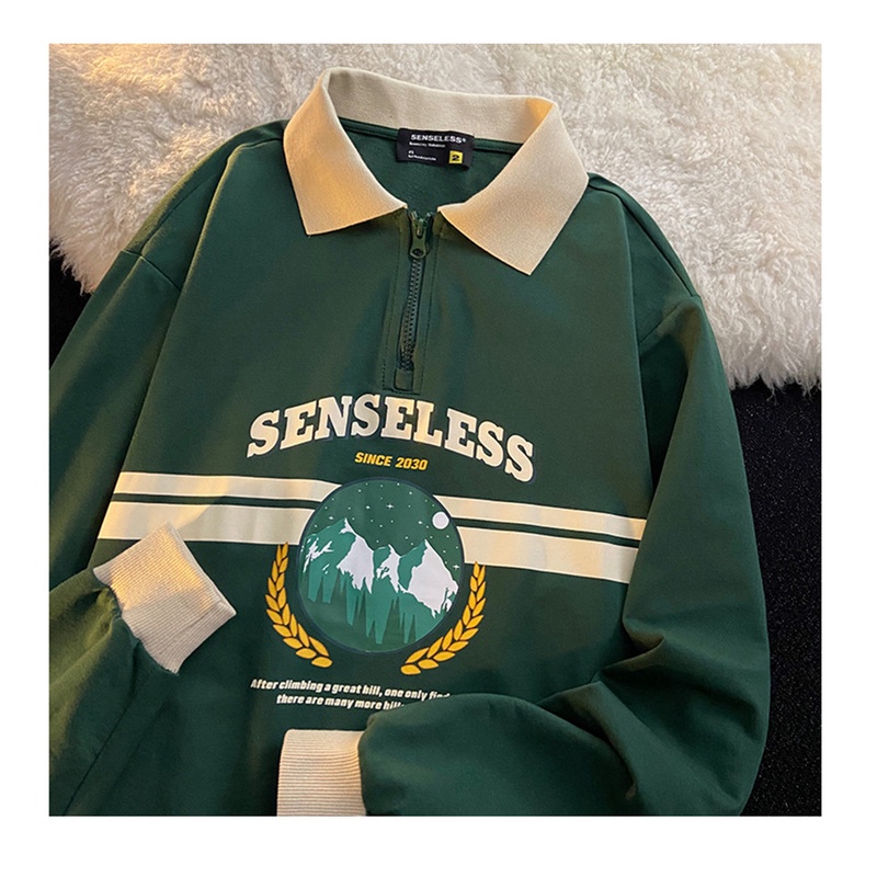 Áo Sweater Dáng Rộng Cổ Polo Phối Khóa Kéo Kiểu Retro Mỹ Thời Trang Mùa Xuân Cho Nữ