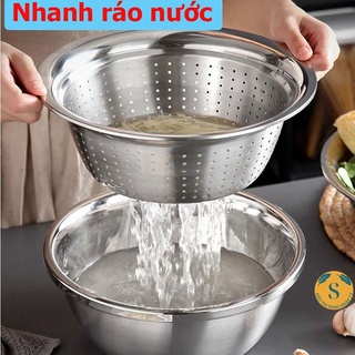 Bộ bào nạo rau củ kiêm rổ và chậu Inox Cao cấp đa năng ( SIZE 26CM )