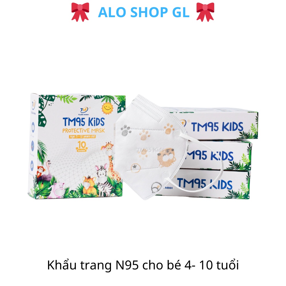 [Tuấn Minh] Khẩu Trang N95 cho bé từ 4-10 tuổi khẩu trang 5 lớp  kháng khuẩn Hộp 10 chiếc có hình cho bé trai và bé gái