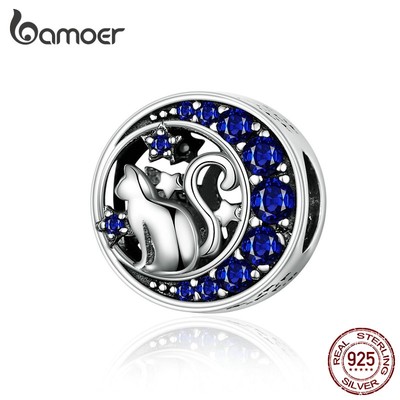 Mặt Trang Trí Bamoer Chất Liệu Bạc 925 Hình Mèo Độc Đáo Dùng Để Thiết Kế Đồ Trang Sức DIY