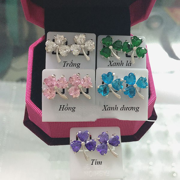 Bông Tai Bạc Cỏ 3 Lá May Mắn Đủ Màu - Minh Canh Jewelry