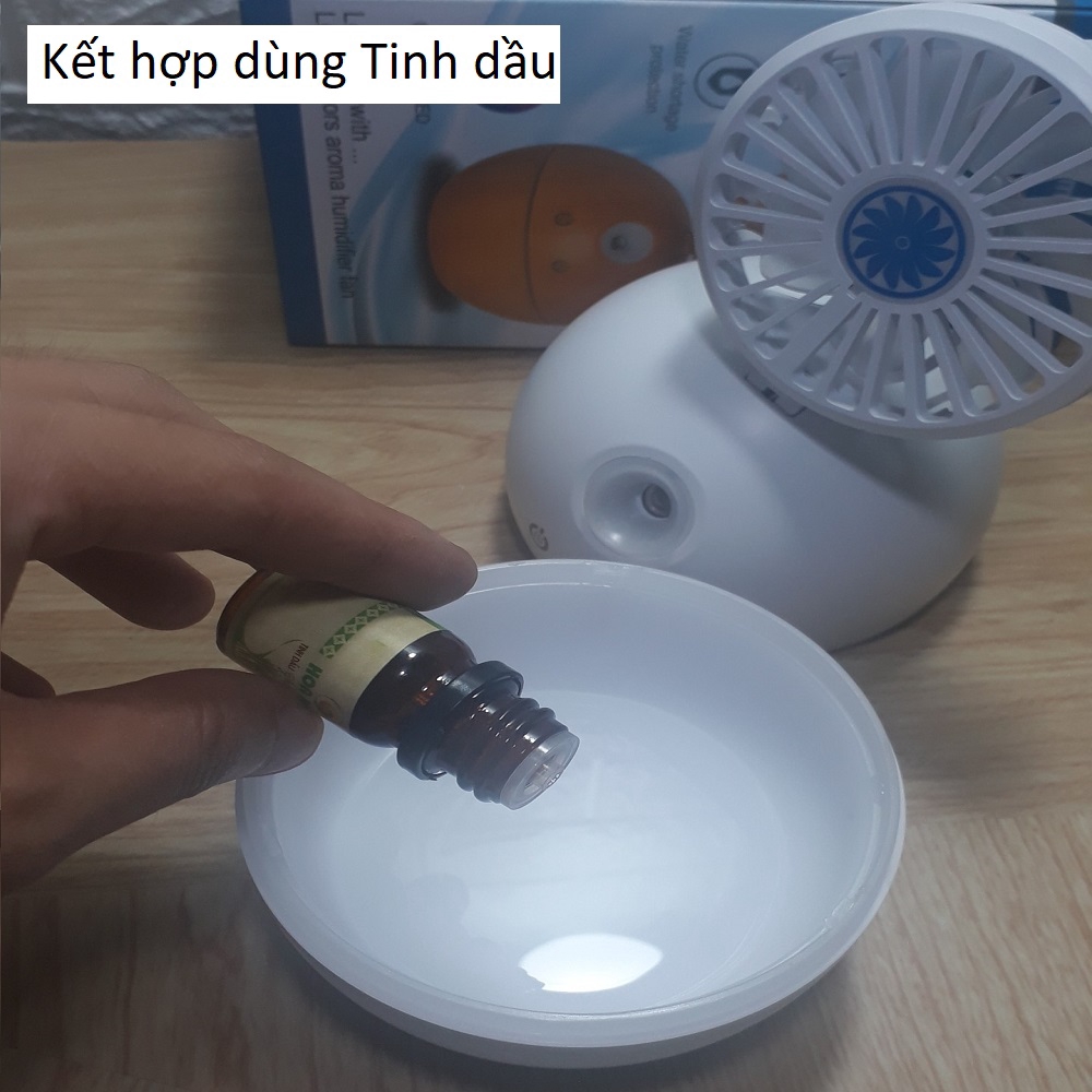 Máy xông tinh dầu phòng ngủ (Có Quạt mini và Đèn led đổi màu) kiểu phun sương tạo ẩm 150ml mã 1701x