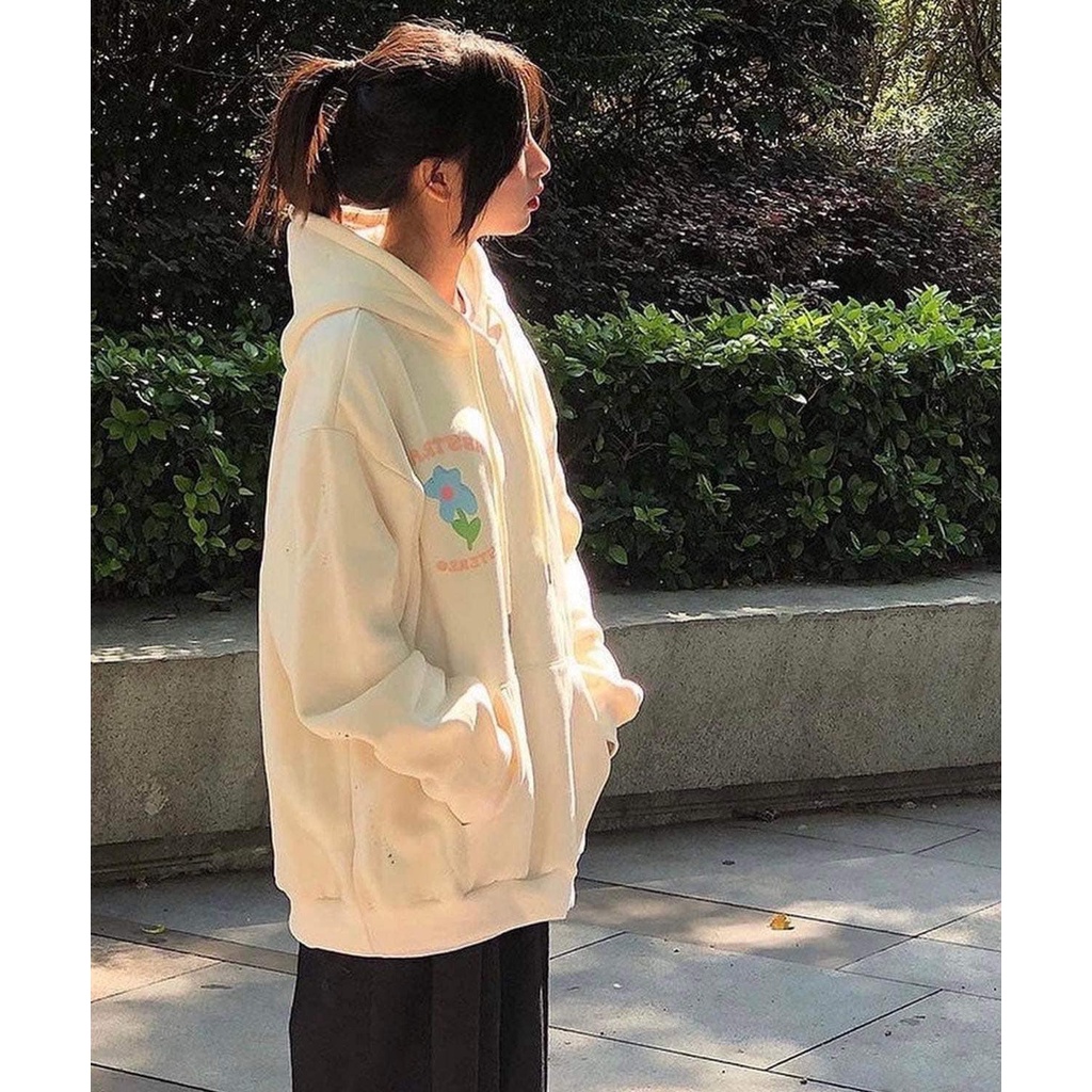 Áo Nỉ Hodie In Bông hoa FORM   rộng ULZZANG  ( ảnh thật +video shop quay)