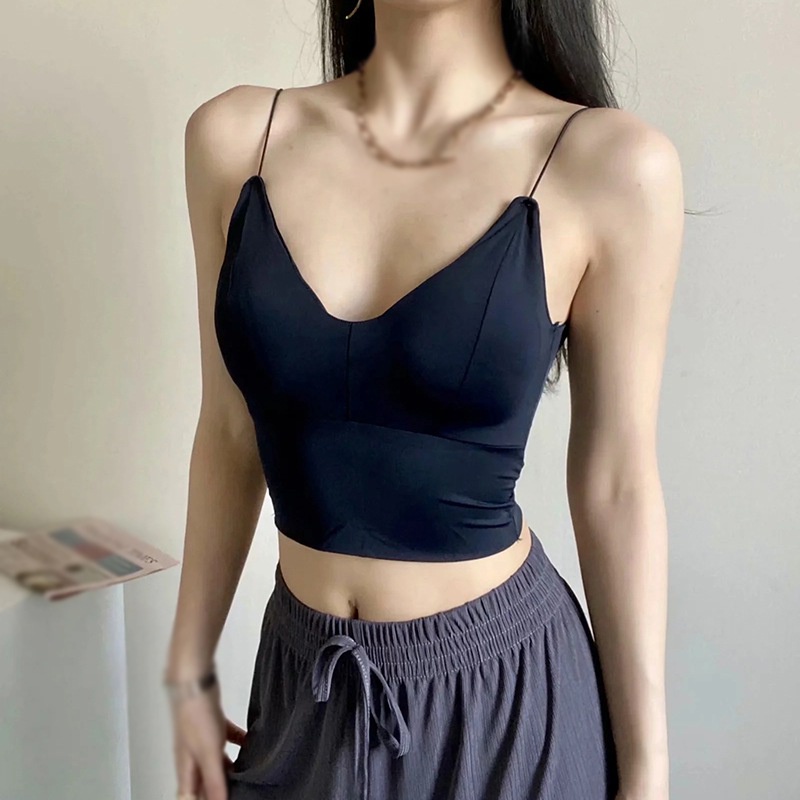 Áo hai dây màu trơn có đệm lót ngực thời trang cho nữ