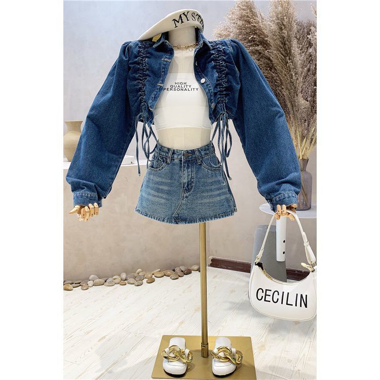 Áo khoác Denim dài tay phối dây rút thời trang mùa thu dành cho nữ | BigBuy360 - bigbuy360.vn