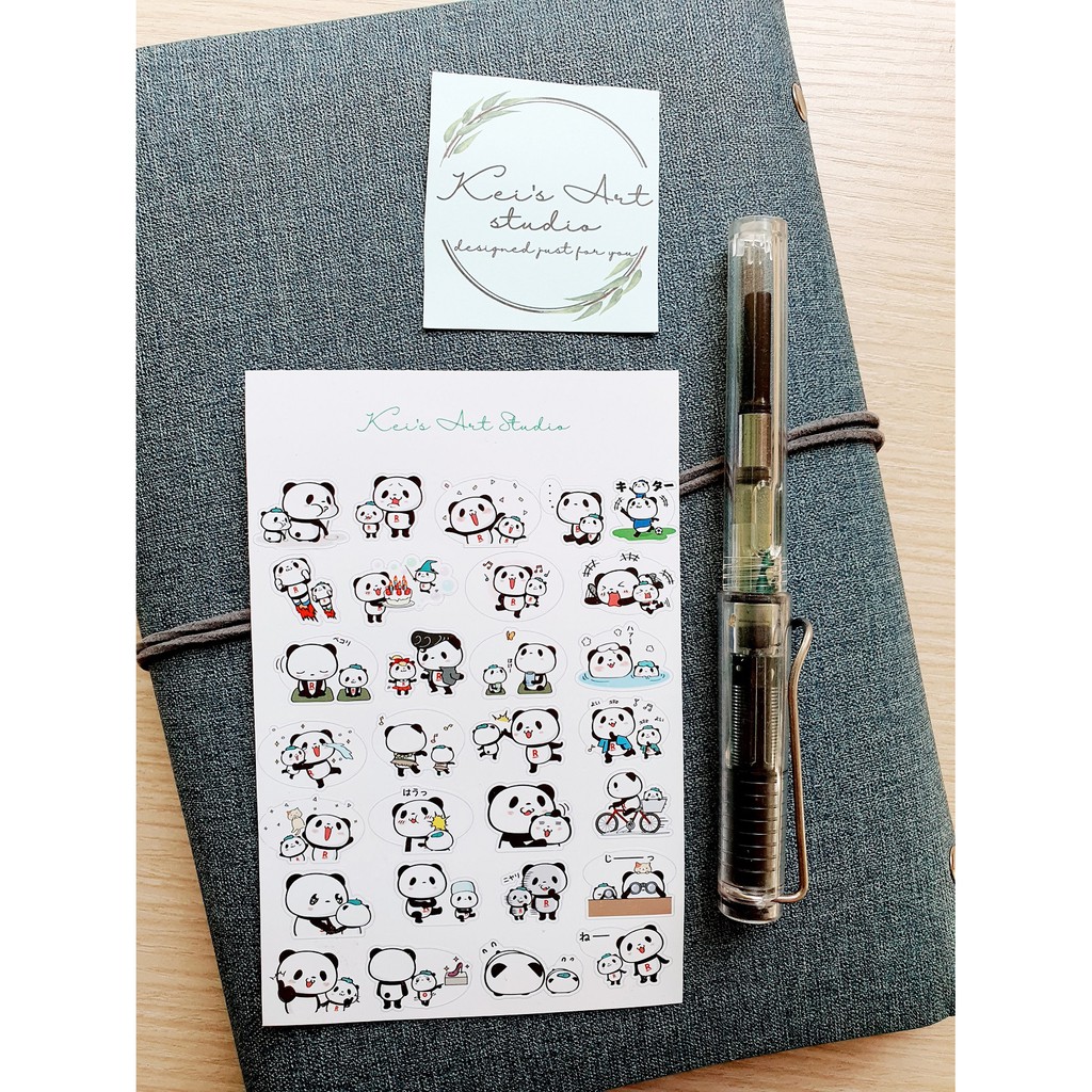 Set 4 tờ sticker gấu trúc shopping panda viber dễ thương biểu cảm