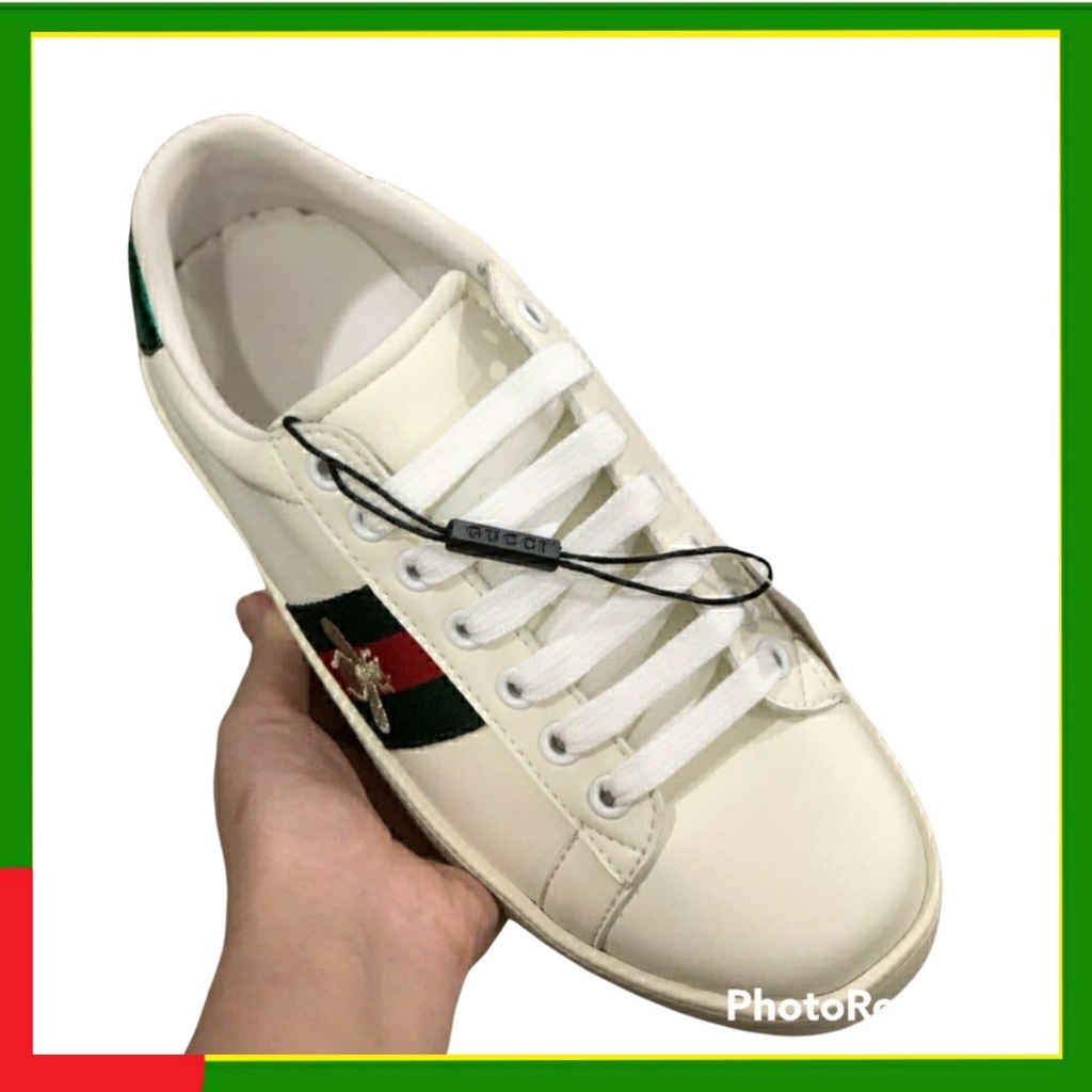 Giày thể thao[ PK và giấy tờ] giày thể nam nữ, giày gucci ong thêu 3 vạch màu trắng cực chất cực đẹp | BigBuy360 - bigbuy360.vn