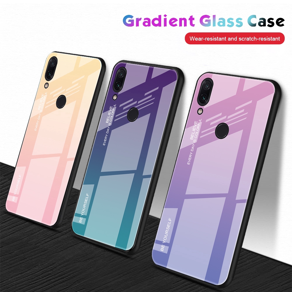 Ốp điện thoại kính cường lực màu gradient chống trầy xước cho Xiaomi Redmi Note 7 Note 6 Note 5 Redmi 6A 7 5Plus 6Pro