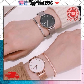 Đồng hồ nam, nữ dây lưới thép không gỉ mặt tròn cao cấp