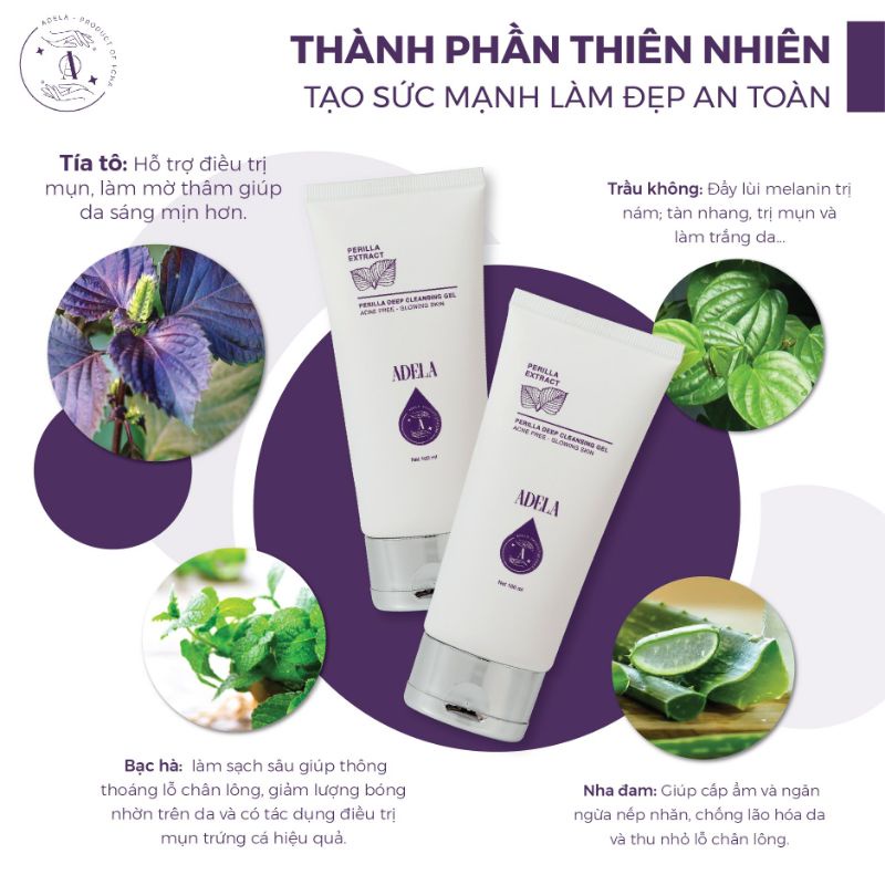 Sữa Rửa Mặt Tía Tô  ADELA 🎁Tặng Toner