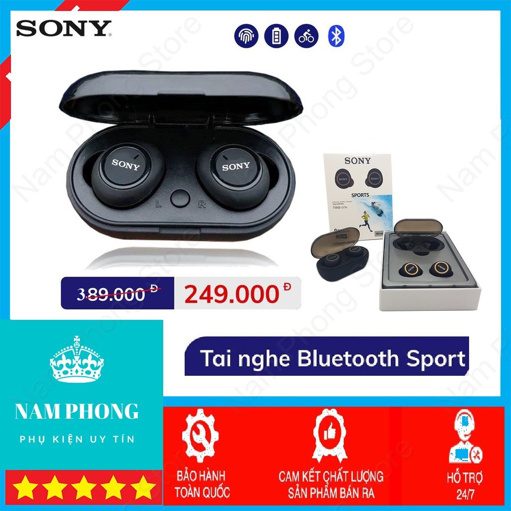Tai nghe Bluetooth V5.0 SONY Sport Pin khỏe Chống ồn Bass treble cực hay - Phụ kiện Nam Phong