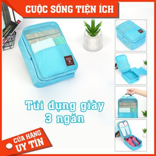 Túi Đựng Giày 💖𝑭𝒓𝒆𝒆𝒔𝒉𝒊𝒑💖 Túi 3 Ngăn Tiện ích Chất Liệu Vải Dù Chống Thấm Dày Dặn