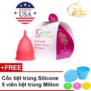 Cốc nguyệt san EVACUP tặng 5 viên tiệt trùng to + cốc tiệt trùng